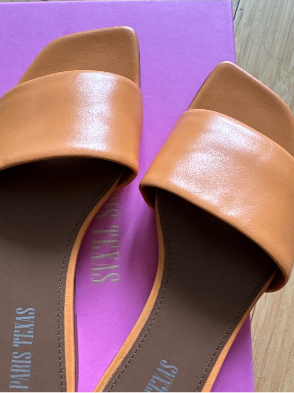 Paris Texas Tan-Orange Leather Slide Mules - Picture 3 of 5